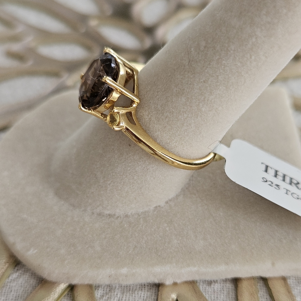 Smoky Quartz With Citrine Accent Gold Over 925 Silver Set - Picture 14 of 16